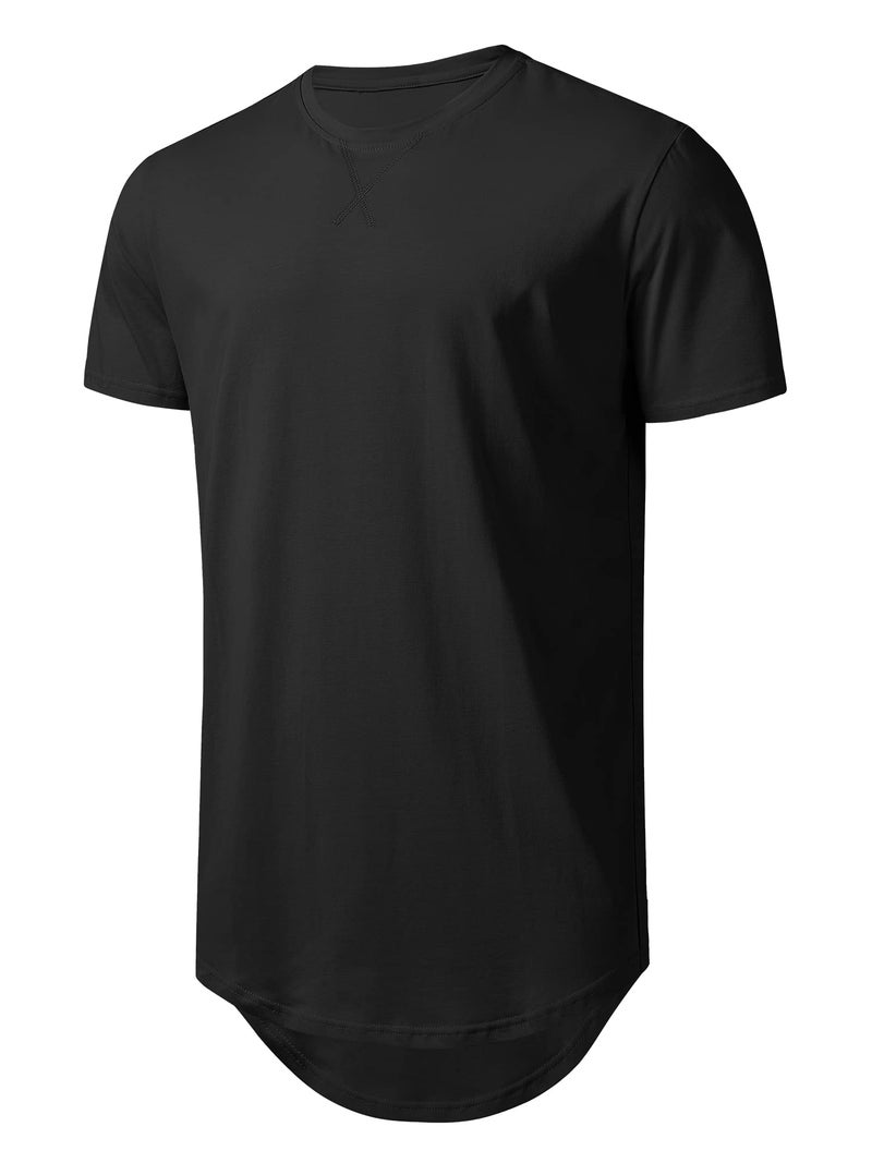 LETAOTAO Mens Longline Gym Muscle Bodybuilding Tshirts Hipster Reflective Line Scallop Crewneck Tees Shirts Tops - Image 4